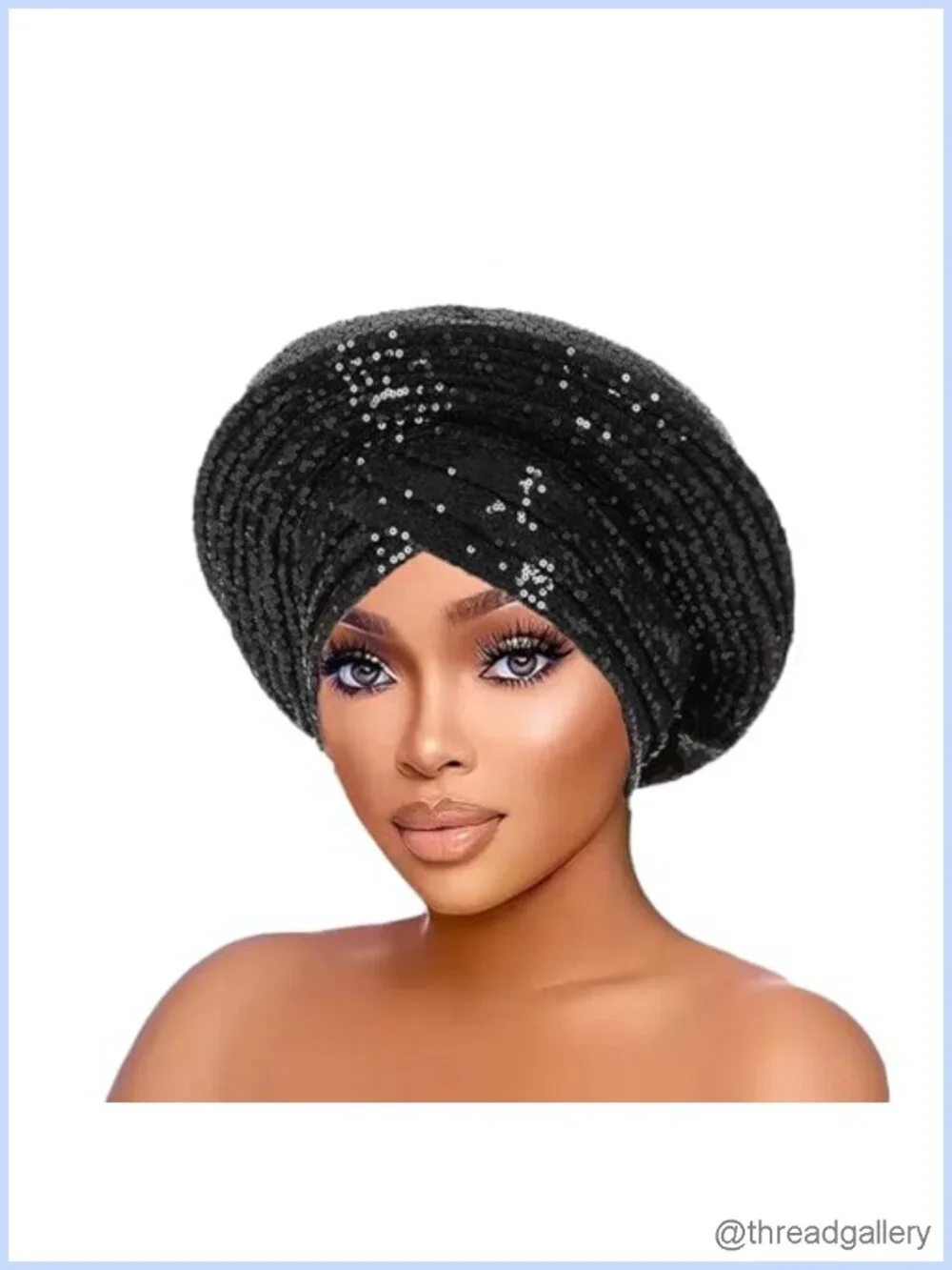 Pre-Tied African Gele Headtie Sequins Shiny Party Headwrap Polyester